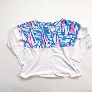 Lilly Pulitzer Girls Finn Top in Red Right Return Blue Haven, Size 4/5 (S)